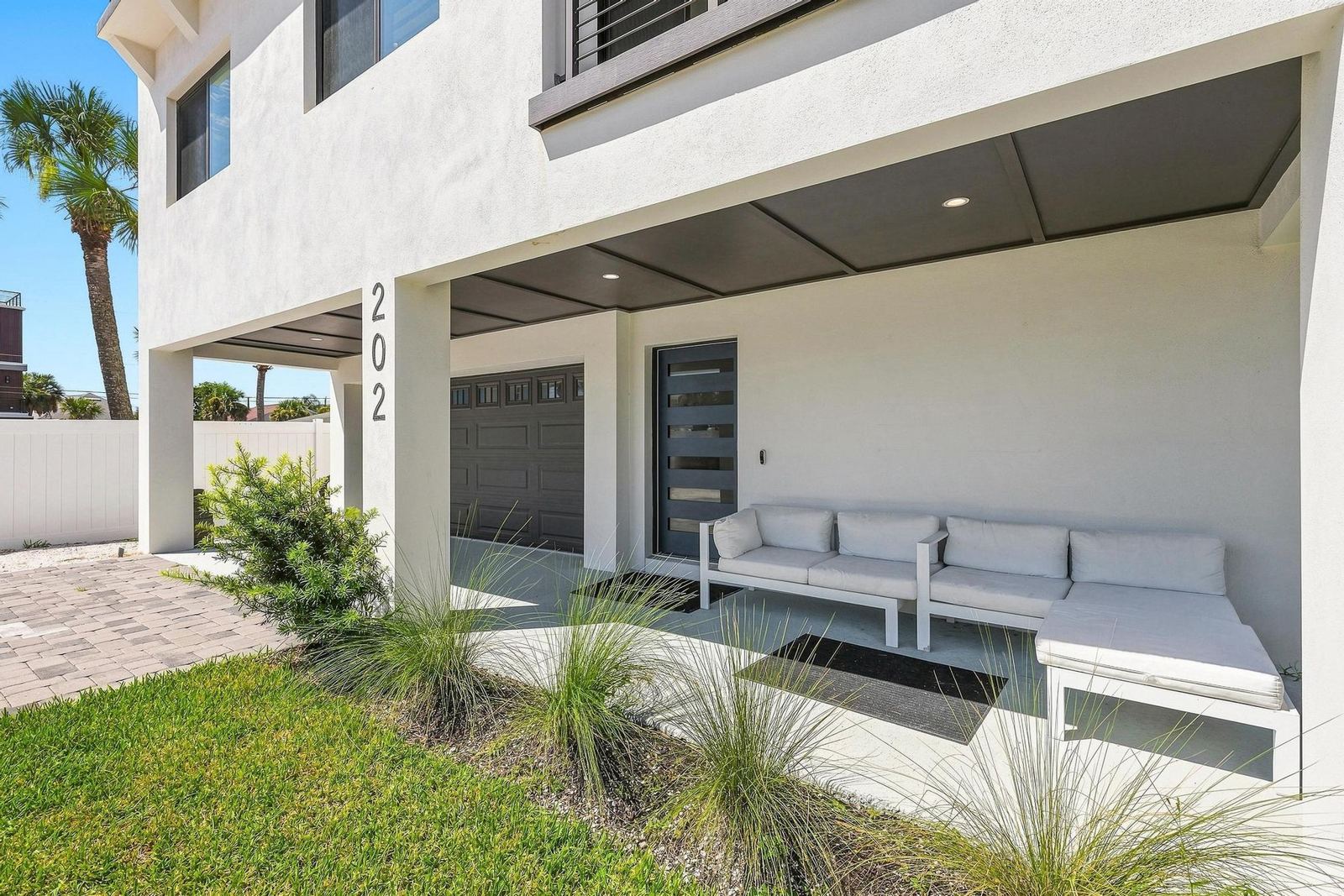 Covered front porch with outdoor seating