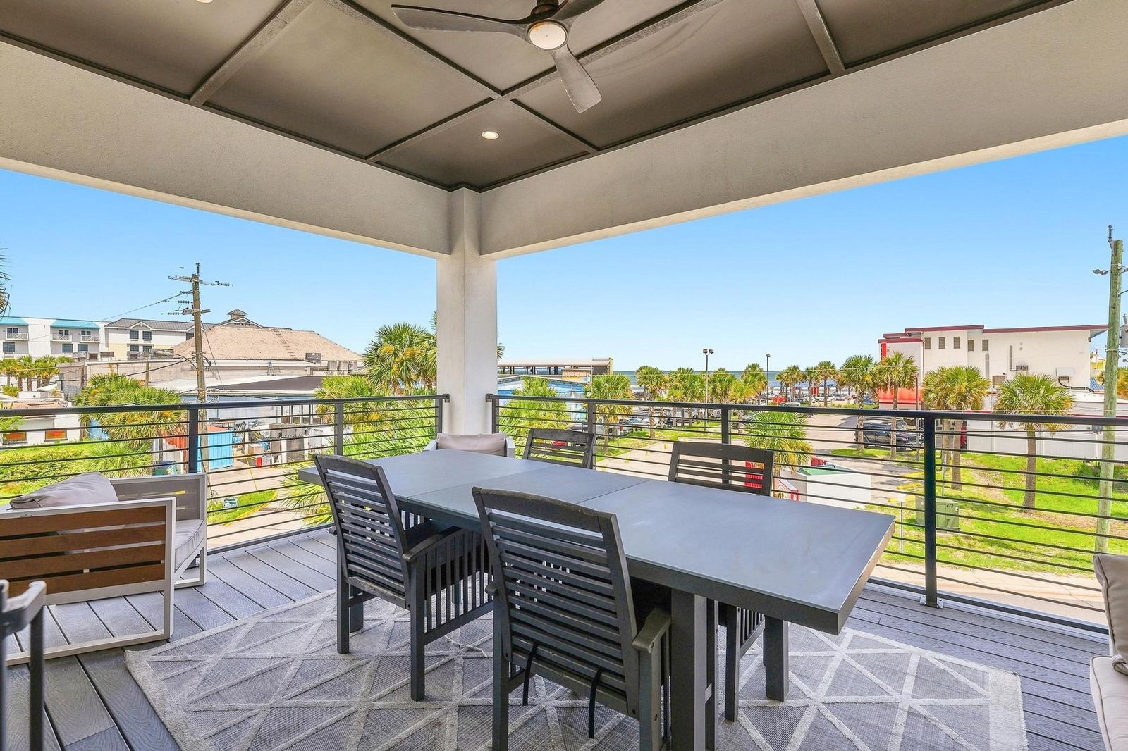 Covered balcony with dining table